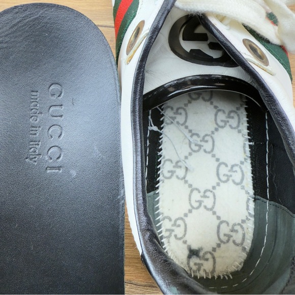 Gucci White/Black Leather Ace Web Detail Low Top 283115 Sneakers Size 9 - Picture 10 of 14